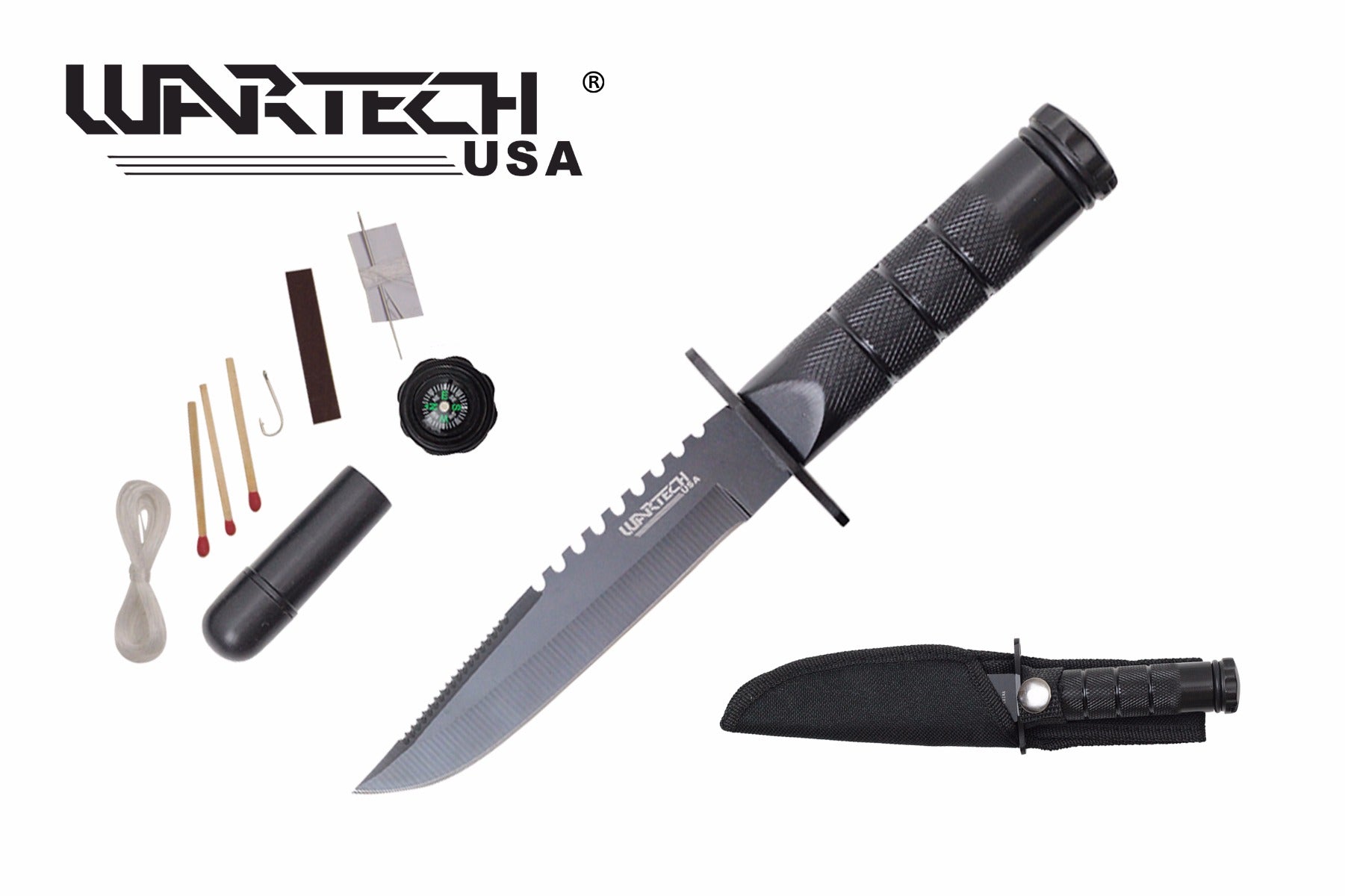 8-inch overall black survival knife w  Survial Kit