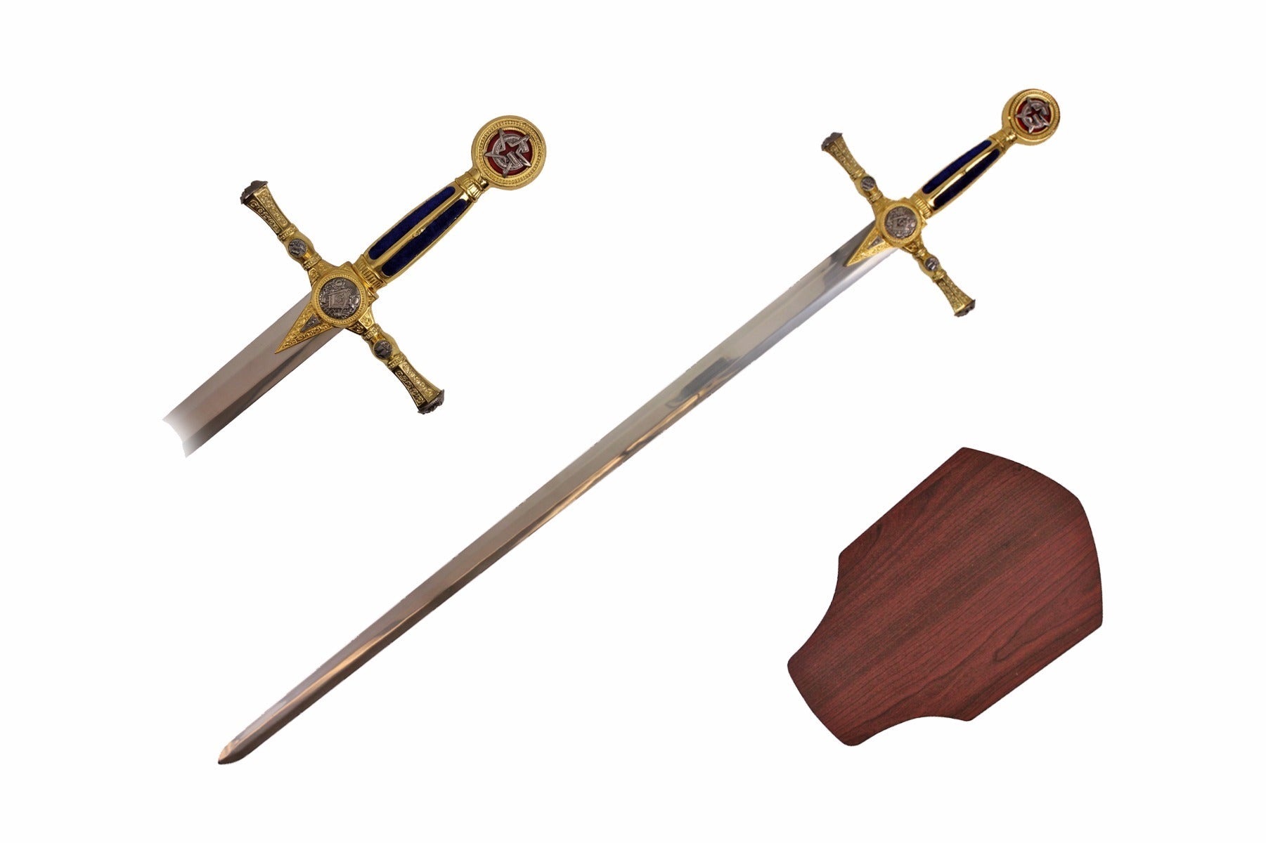 38-inch Blue Mason G Sword w  Wooden Plaque