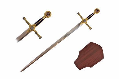 38-inch Blue Mason G Sword w  Wooden Plaque