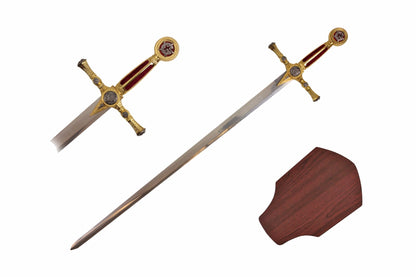 38-inch Red Mason G Sword w  Wooden Plaque