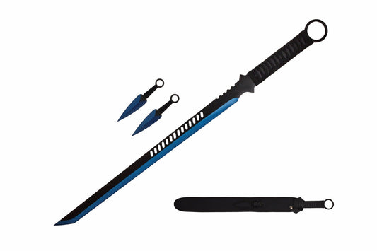 27.5-inch 2 Tone Blade Sword w  2 Throwing Knives and Sheath