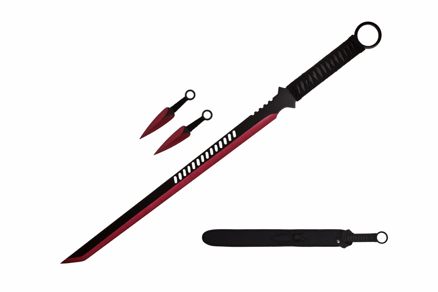 27.5-inch 2 Tone Blade Sword w  2 Throwing Knives and Sheath