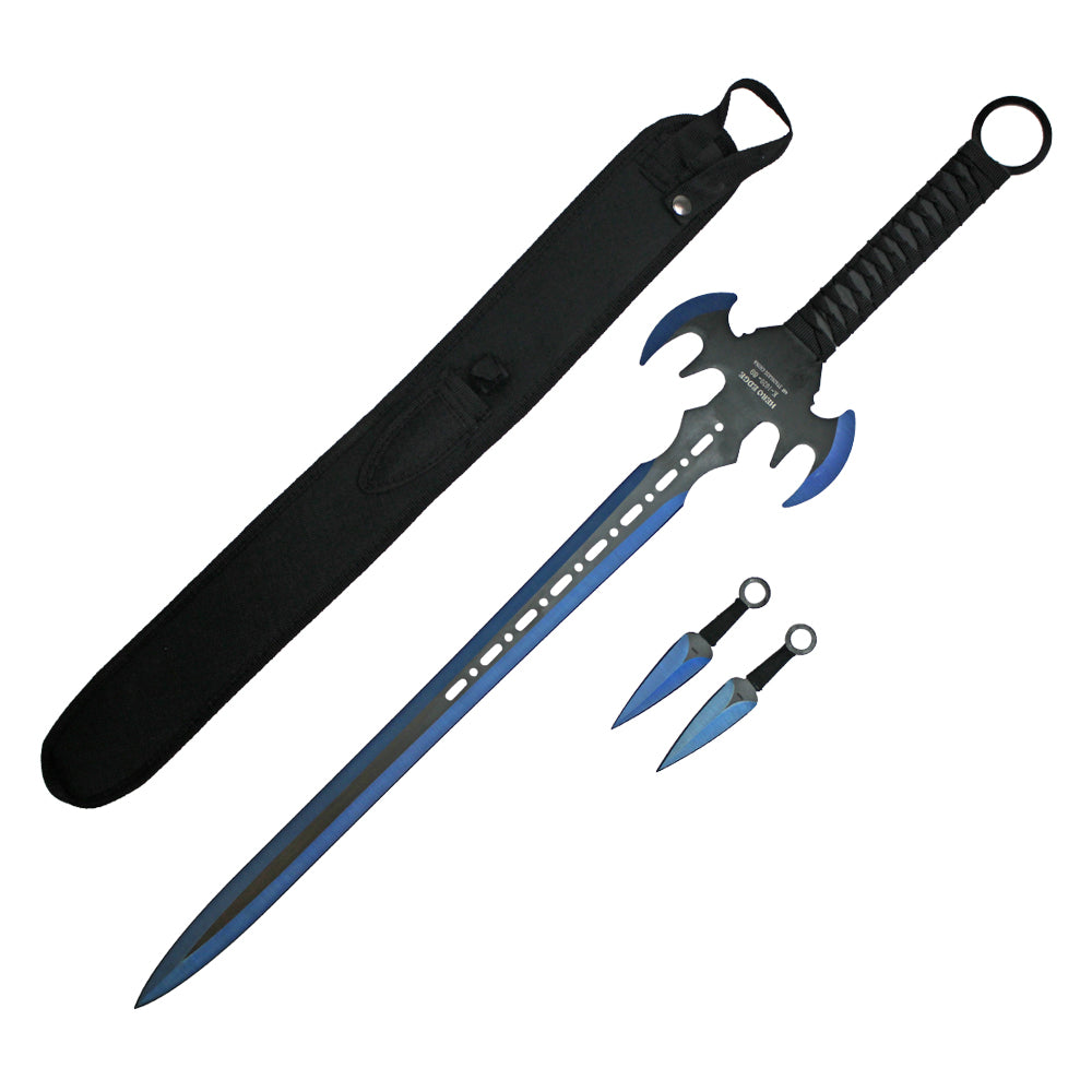 30" Blue Nija Machete w/ 2 Piece 5" Thrower