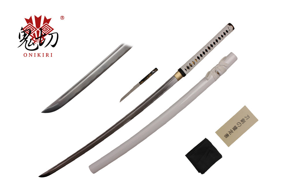 41-inch 1045 Carbon Steel w  Groove White Scabbard. Including: 8-inch Tanto Blade Knife, Sword bag, and Cert