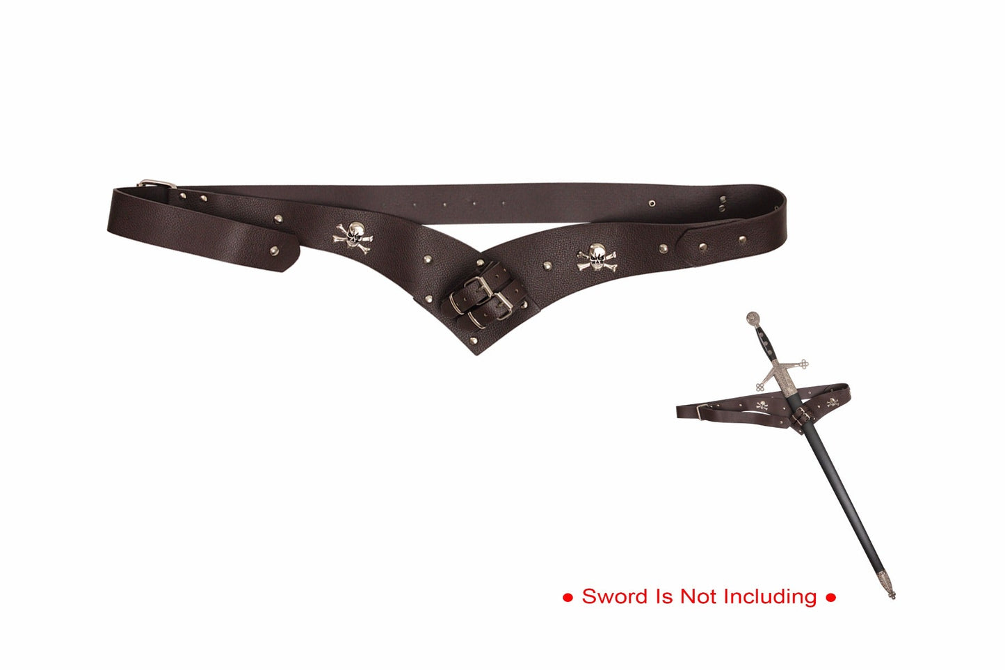 BROWN Skulls Sword Belt ARTIFICIAL LEATHER