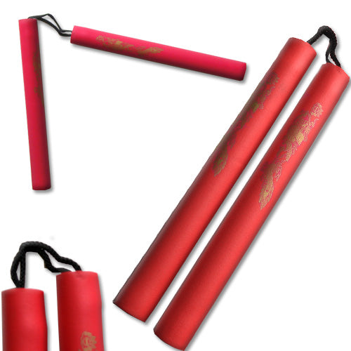 Foam Nunchaku w/ Dragon Design Red