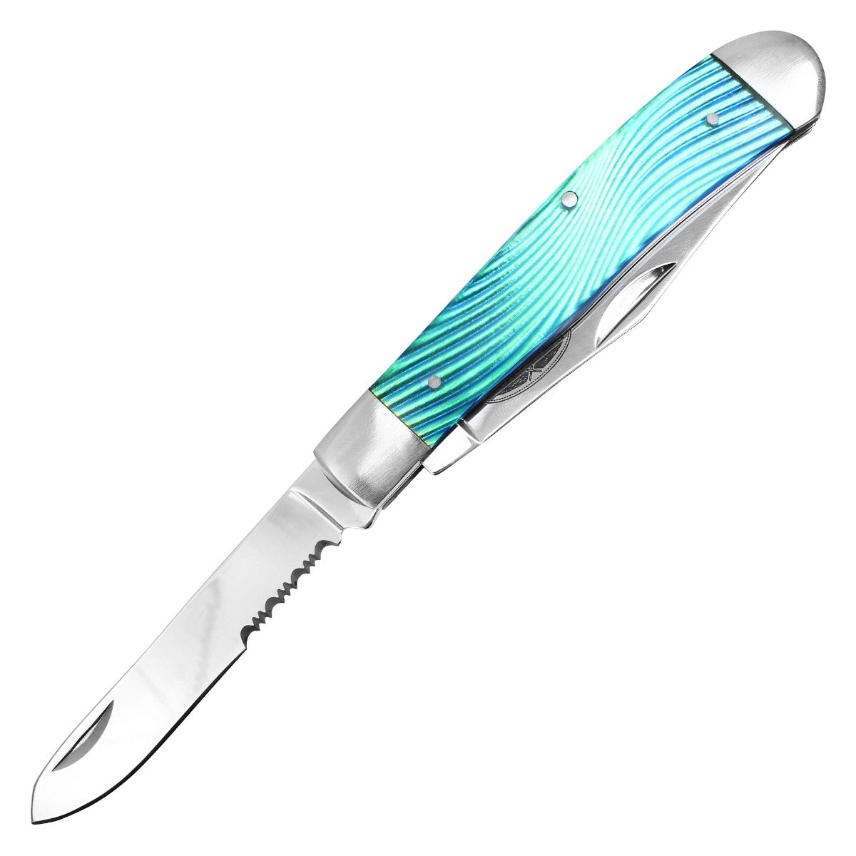 Buckshot 7.5" 2-Blade Reflective Blue Trapper Pocket Knife