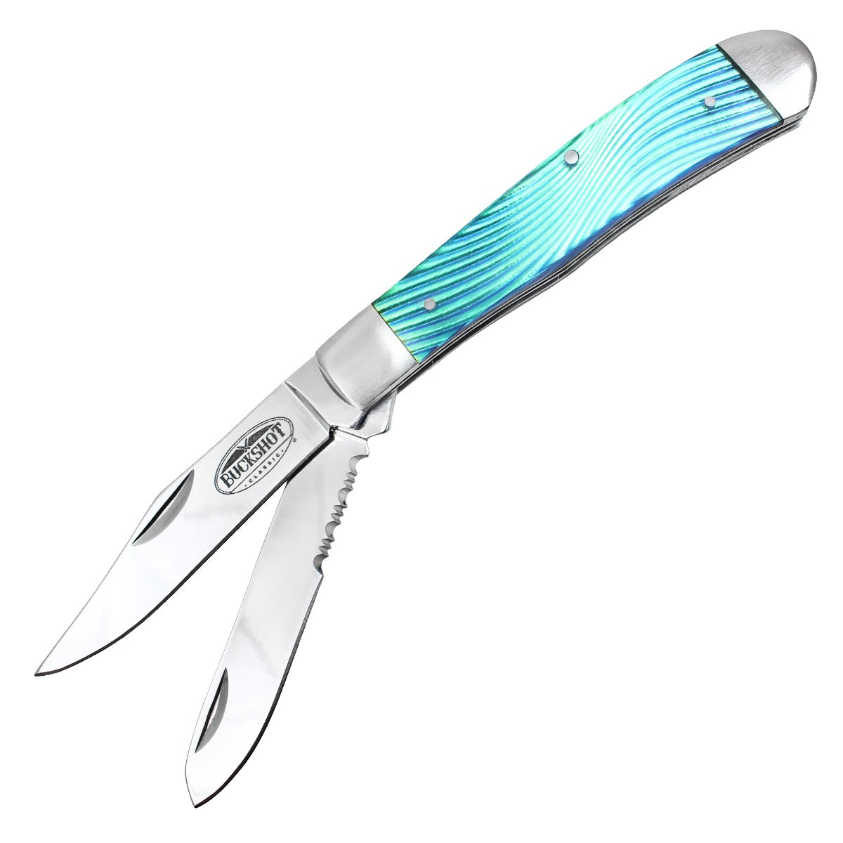 Buckshot 7.5" 2-Blade Reflective Blue Trapper Pocket Knife