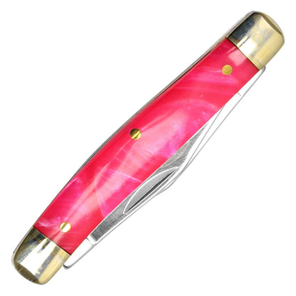 Buckshot 6.75" 2-Blade Marbled Pink Canoe Pocket Knife