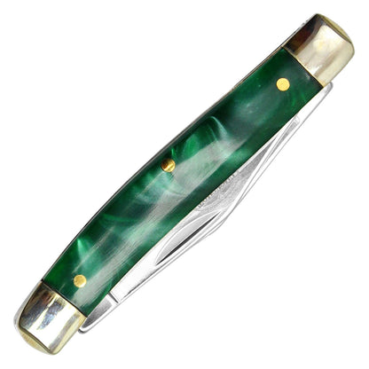 Buckshot 6.75" 2-Blade Marbled Green Canoe Pocket Knife