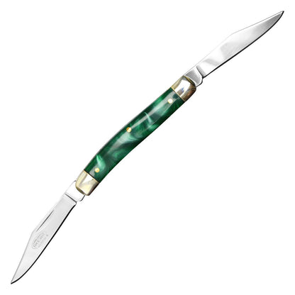 Buckshot 6.75" 2-Blade Marbled Green Canoe Pocket Knife