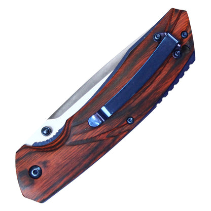 8 3/4" Buckshot Thumb Open Spring Assisted Tanto Cleaver Classic Wood Handle Pocket Knives (Wood)