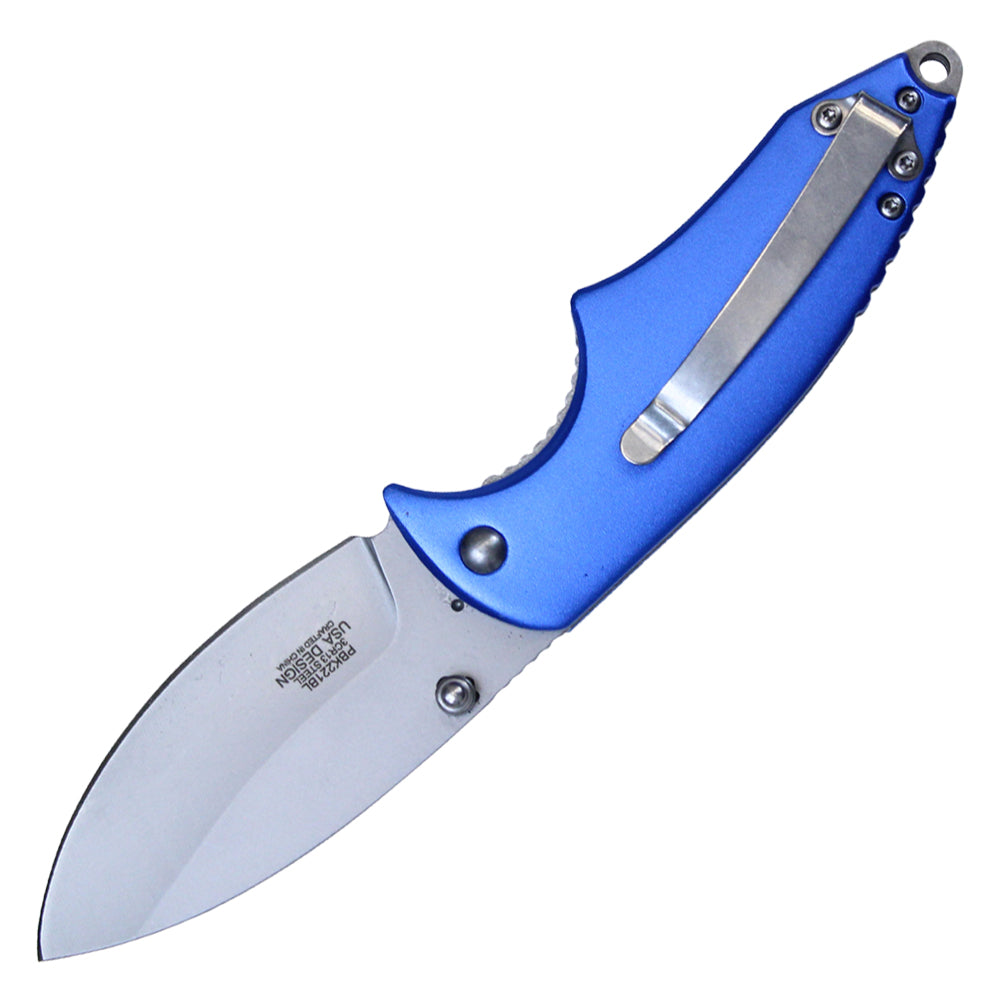 7.75" Buckshot Thumb Open Spring Assisted Indian Feather Skull Handle Pocket Knives (Blue)