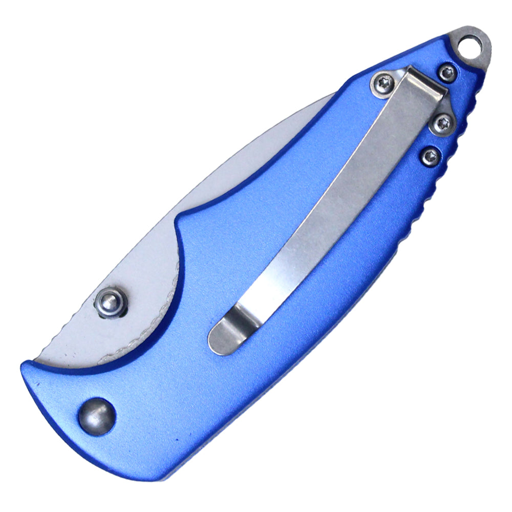 7.75" Buckshot Thumb Open Spring Assisted Indian Feather Skull Handle Pocket Knives (Blue)