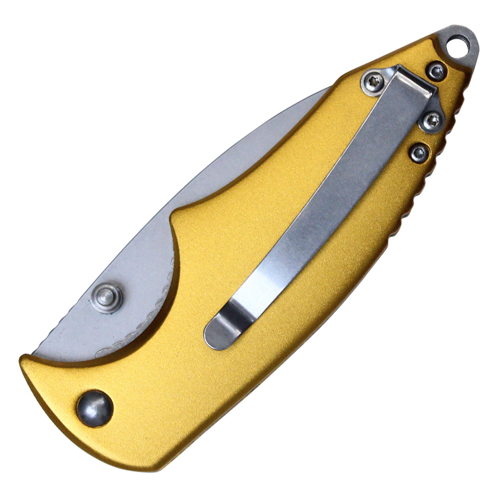 7.75" Buckshot Thumb Open Spring Assisted Indian Feather Skull Handle Pocket Knives (Gold)