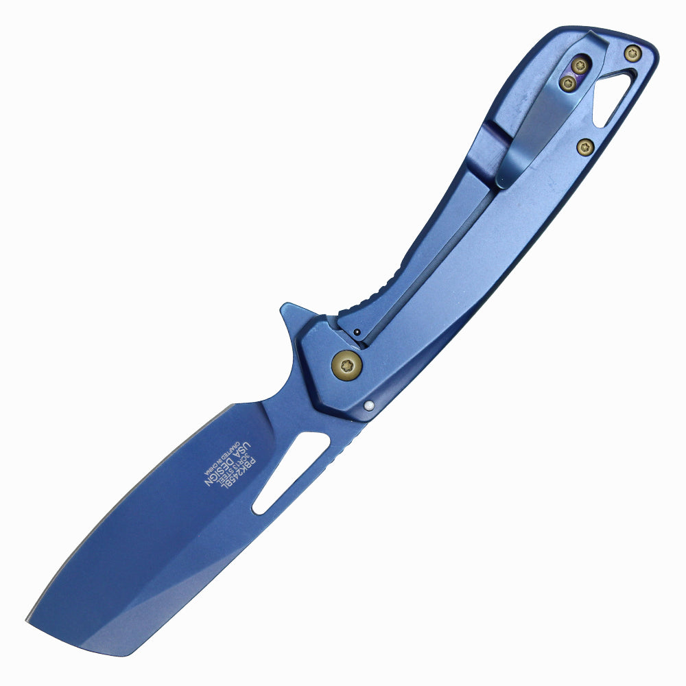 8" Blue Assisted Open Pocket Knife w/ Gold Accent