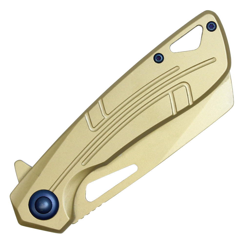 8" Gold Assisted Open Pocket Knife w/ Blue Accent