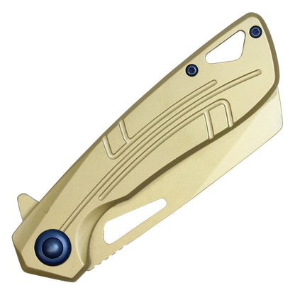 8" Gold Assisted Open Pocket Knife w/ Blue Accent