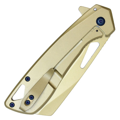 8" Gold Assisted Open Pocket Knife w/ Blue Accent