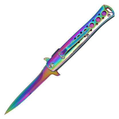 9" Rainbow Stiletto Pocket Knife w/ Holes