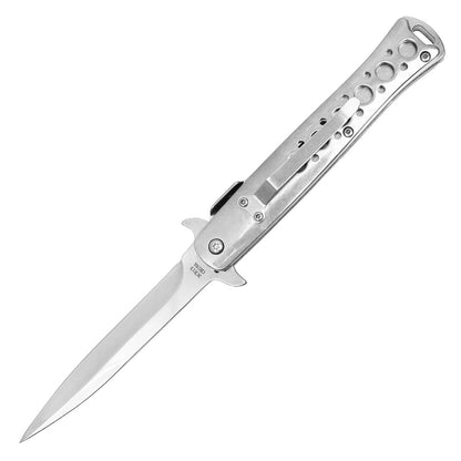 9" Silver Stiletto Pocket Knife w/ Holes