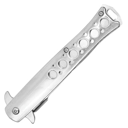 9" Silver Stiletto Pocket Knife w/ Holes