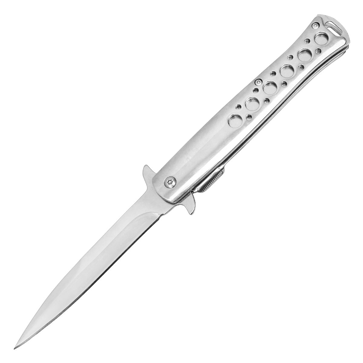 9" Silver Stiletto Pocket Knife w/ Holes