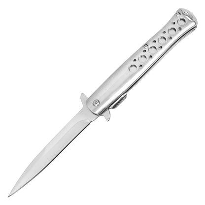 9" Silver Stiletto Pocket Knife w/ Holes