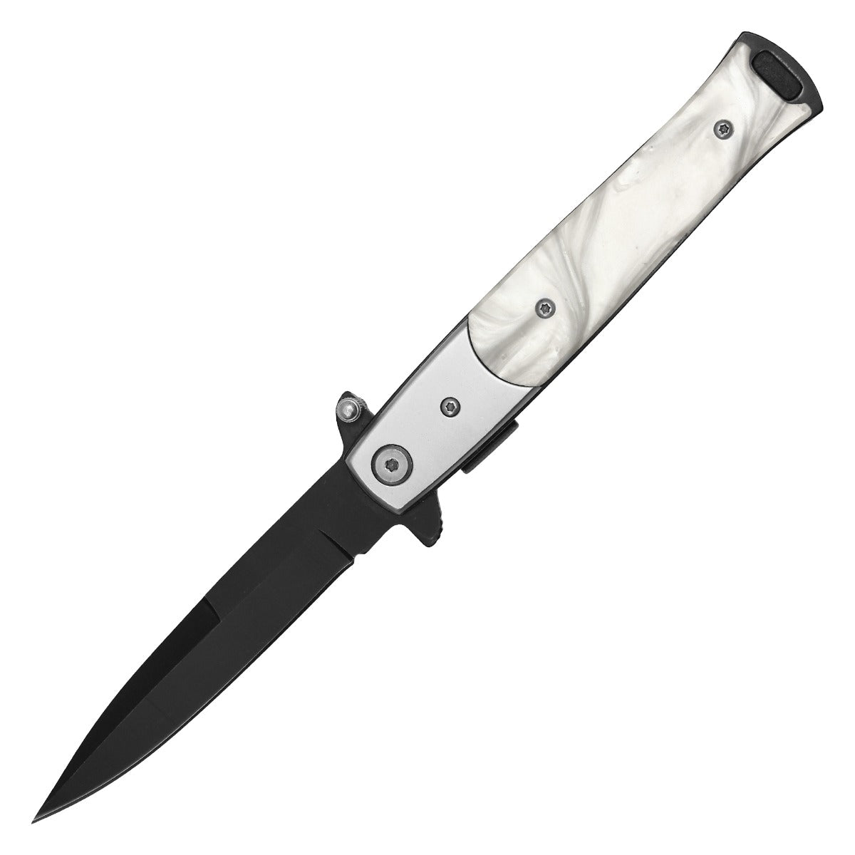 9" Black & White Stiletto Pocket Knife