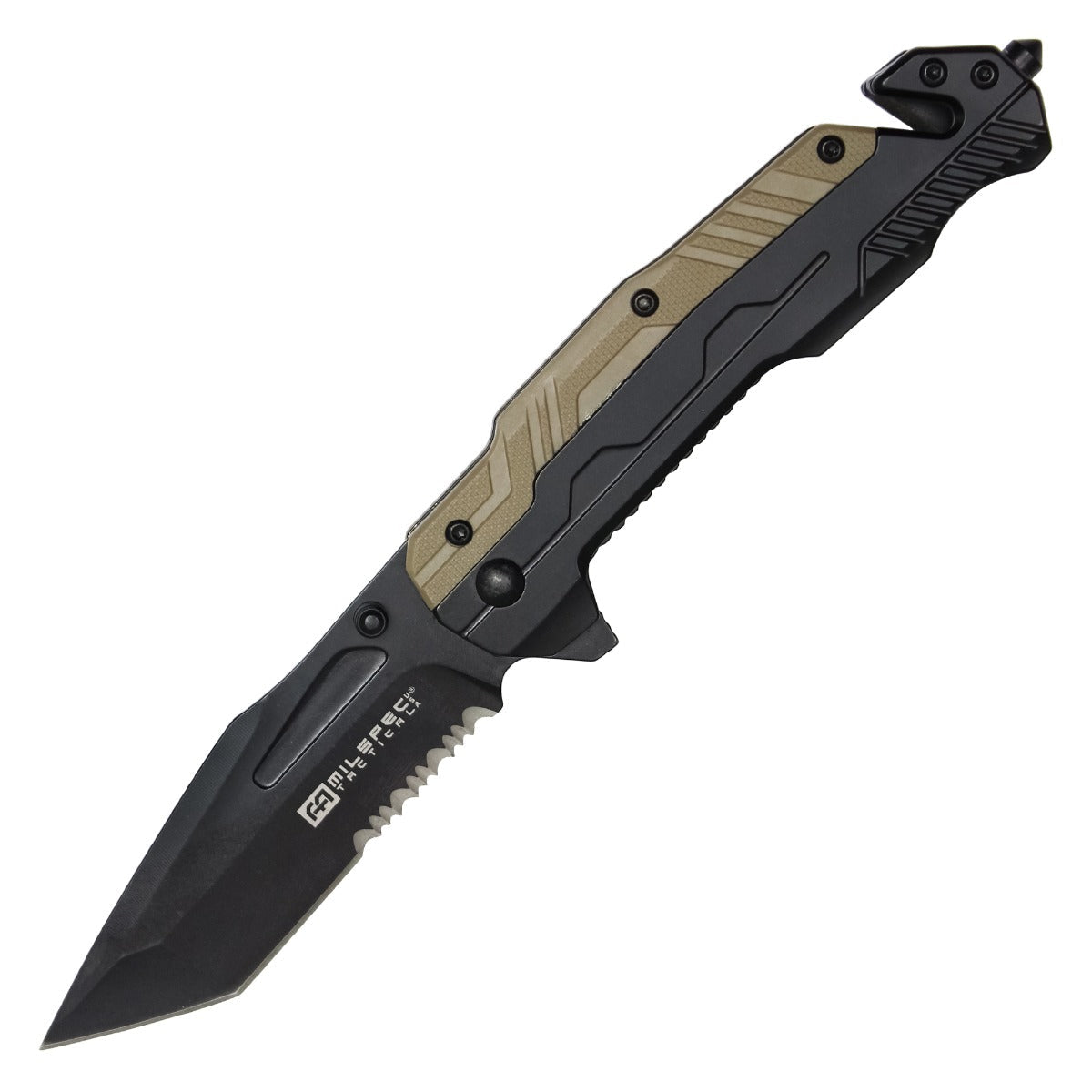 8.25" Milspec Tan & Black Pocket Knife