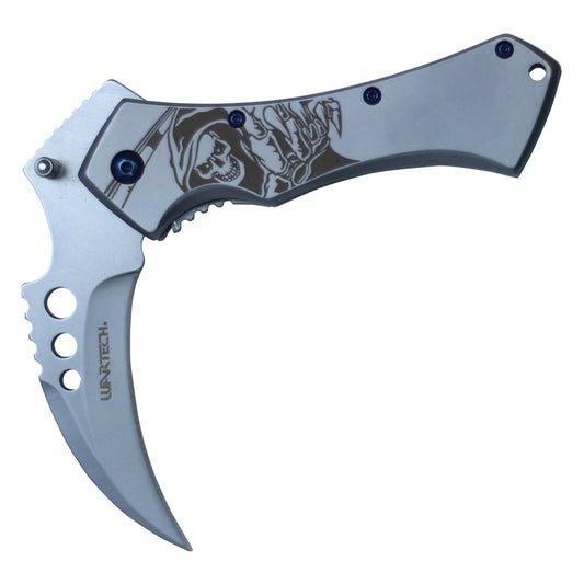 5 1/2" WARTECH SCYTHE FOLDING POCKET KNIFE WITH GRIM REAPER DESIGN