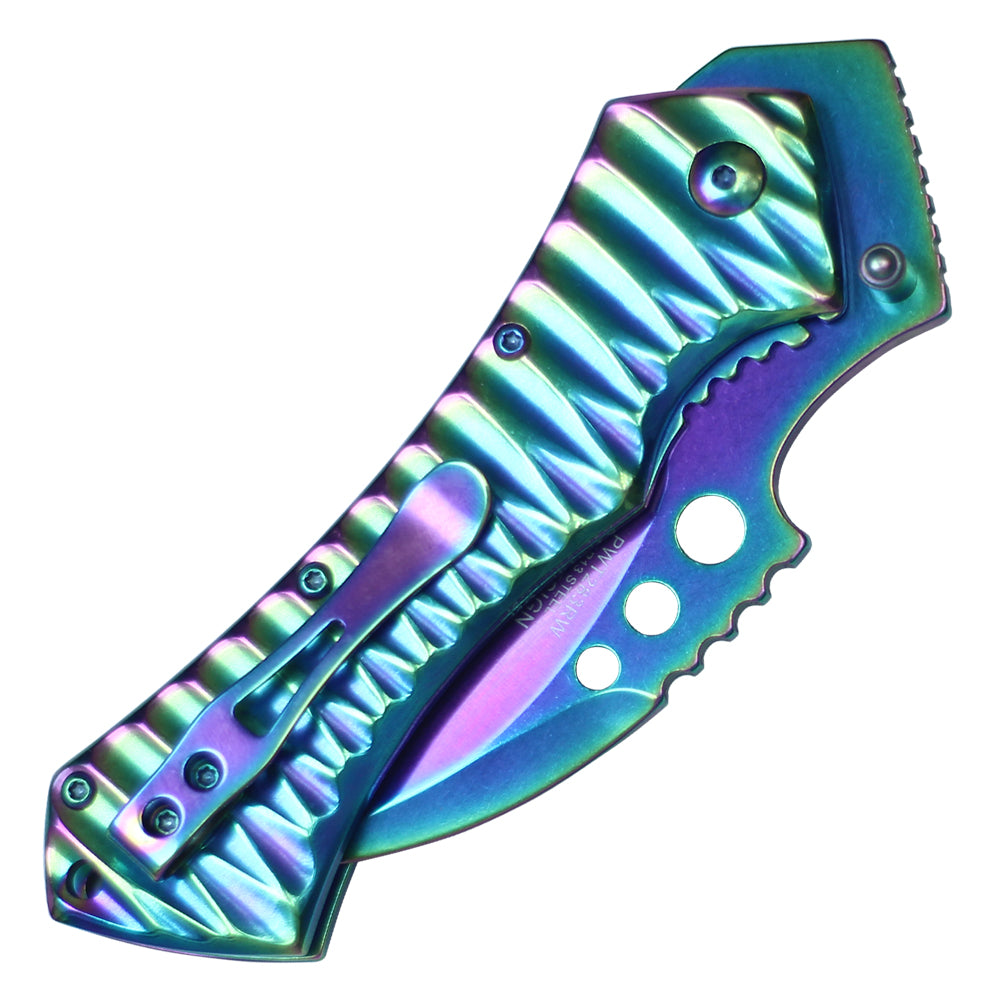 5 1/2" WARTECH SCYTHE FOLDING RAINBOW POCKET KNIFE