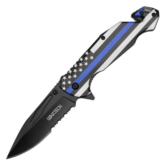 Wartech - 8.25" Thin Blue Line | Spring Assisted Pocket Knife