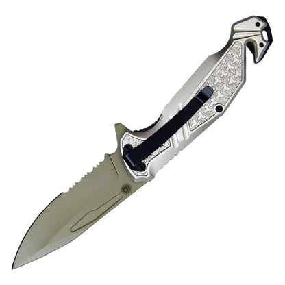 Wartech - 8.25" Serrated White & Gold | Spring Assisted Pocket Knife