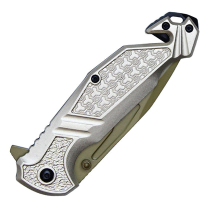 Wartech - 8.25" Serrated White & Gold | Spring Assisted Pocket Knife