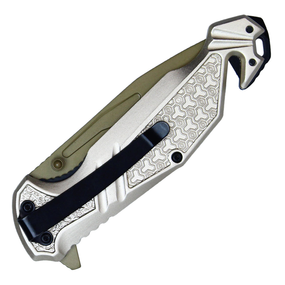 Wartech - 8.25" Serrated White & Gold | Spring Assisted Pocket Knife