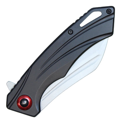 8" Black Stainless Steel Assisted Pocket Knife w/ Black Handle & Red Accent