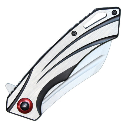 8" Chrome Stainless Steel Assisted Pocket Knife w/ Chrome Handle & Red Accent