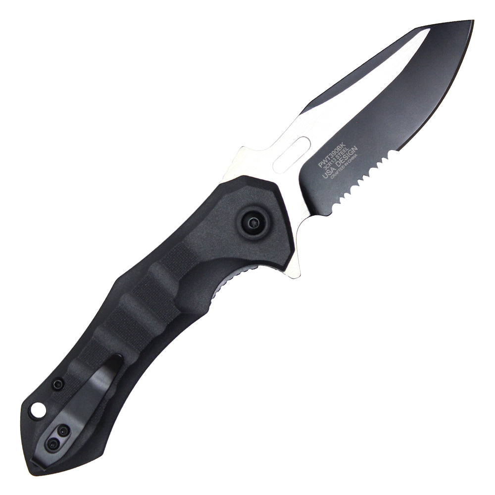 8" 2-Tone Black Pocket Knife