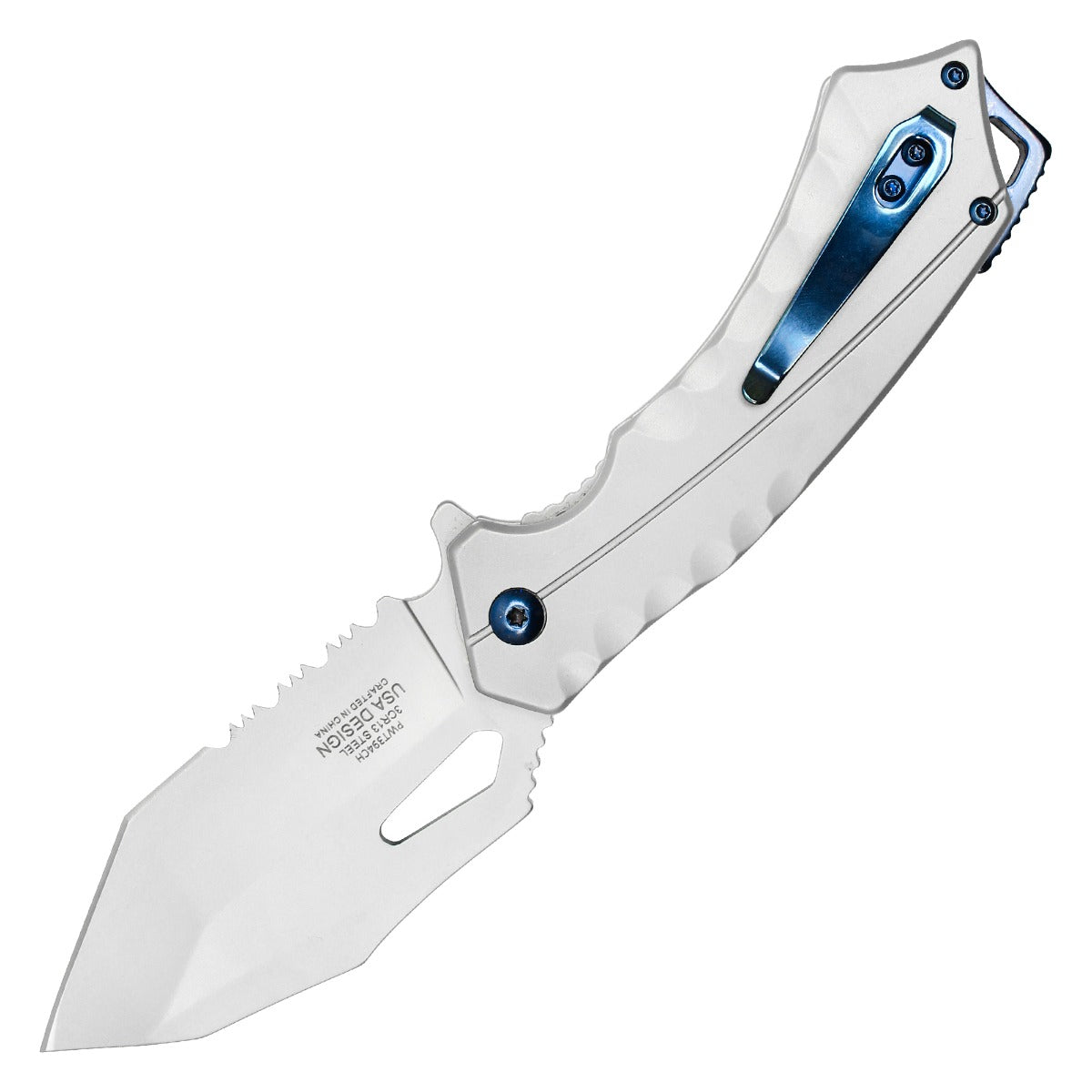 7.5" Silver Pocket Knife w/ Blue Accents