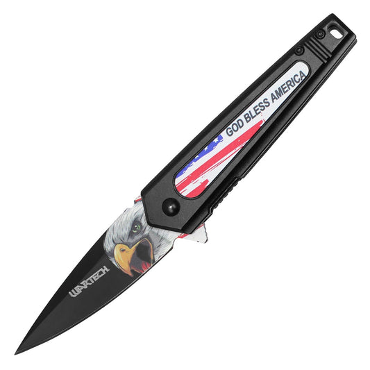 7.5" Black "God Bless America" Pocket Knife