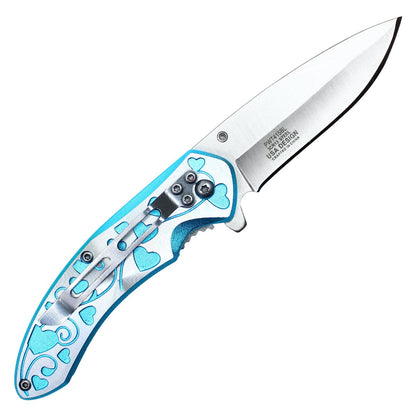 7" Blue Hearts Pocket Knife