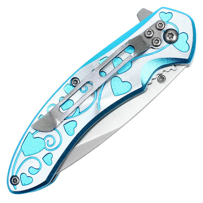 7" Blue Hearts Pocket Knife