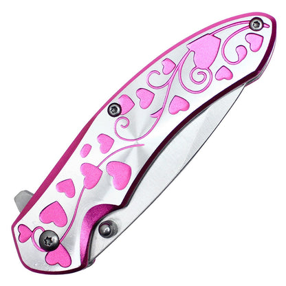 7" Pink Hearts Pocket Knife