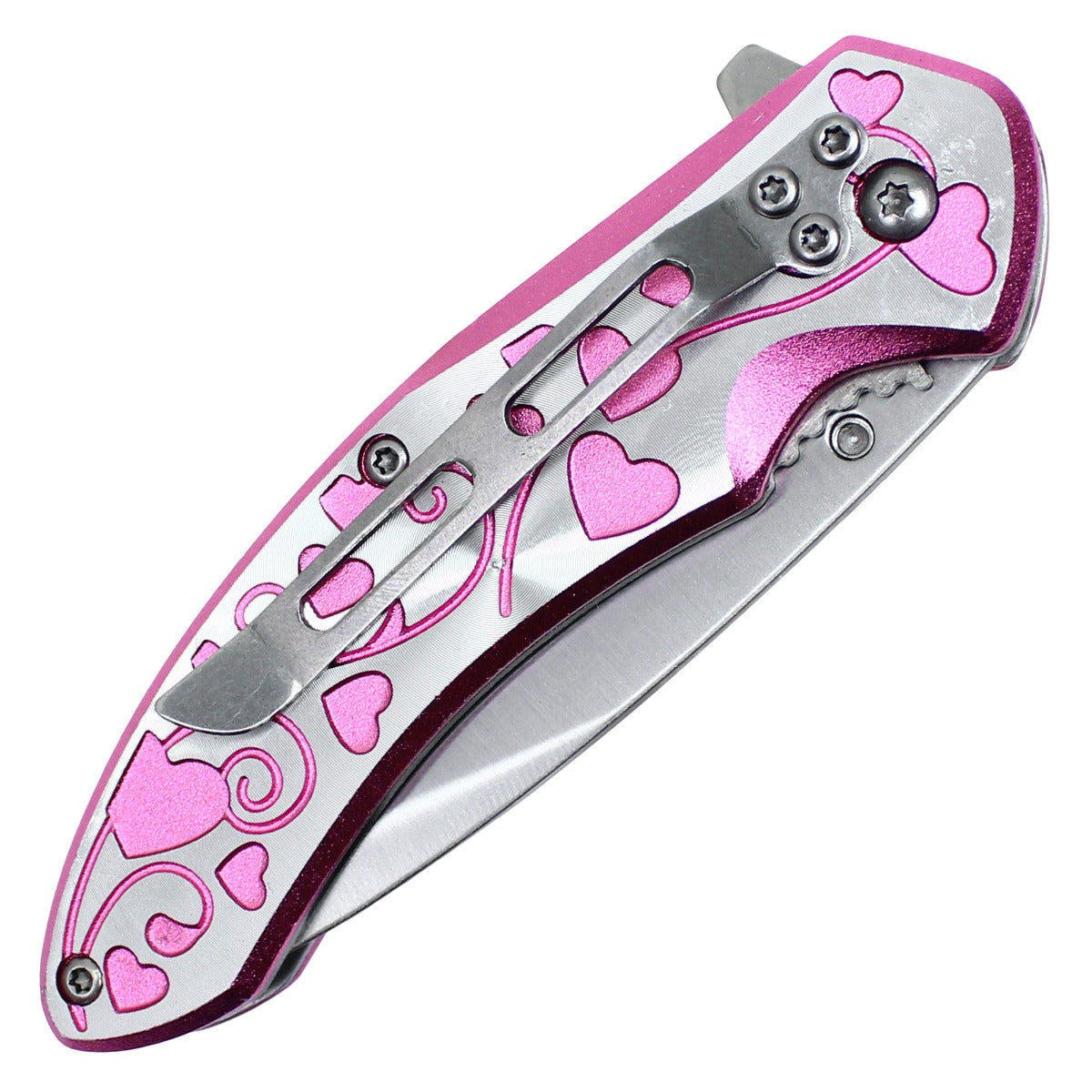 7" Pink Hearts Pocket Knife