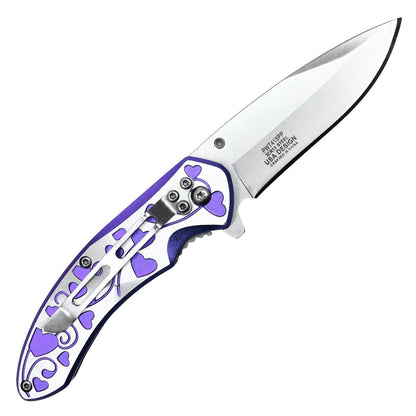 7" Purple Hearts Pocket Knife