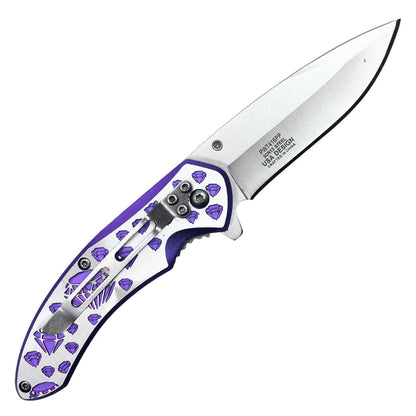 7" Purple Diamond Pocket Knife