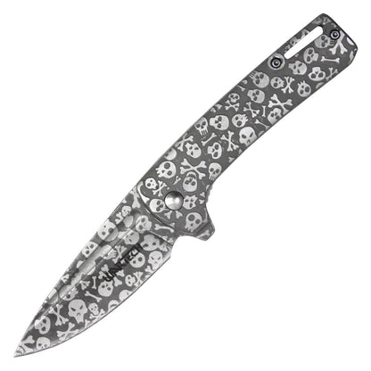 7" Silver Skull Pocket Knife