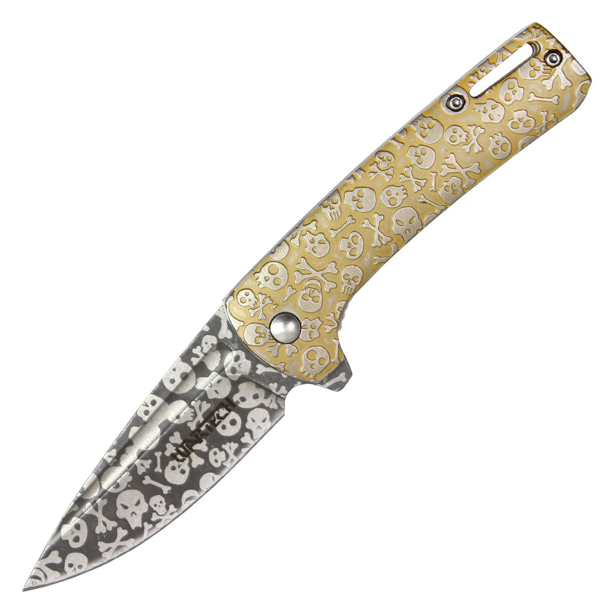 7" Gold Skull Pocket Knife