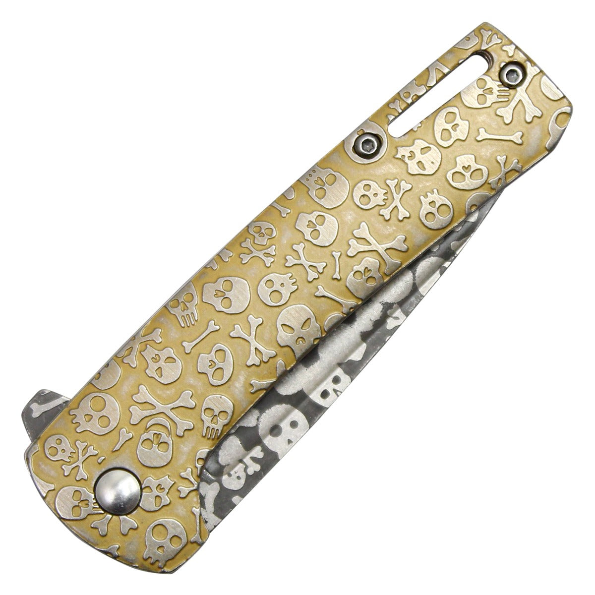 7" Gold Skull Pocket Knife